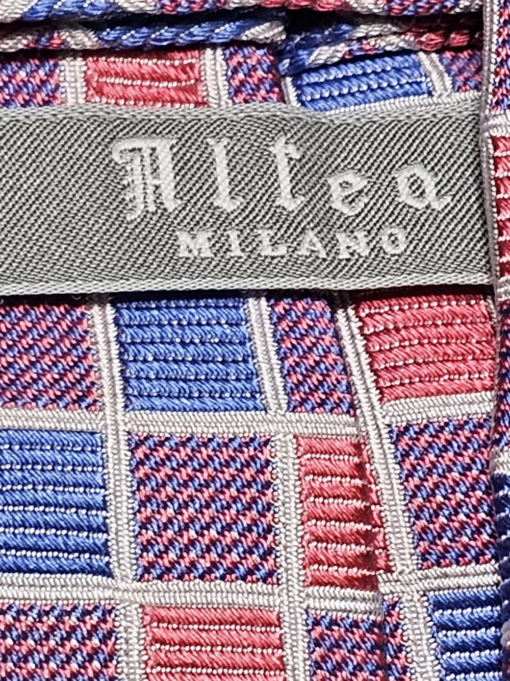 Altea Milano Italy‎ Silk Tie Pink Blue Geometric Check Luxury Necktie
